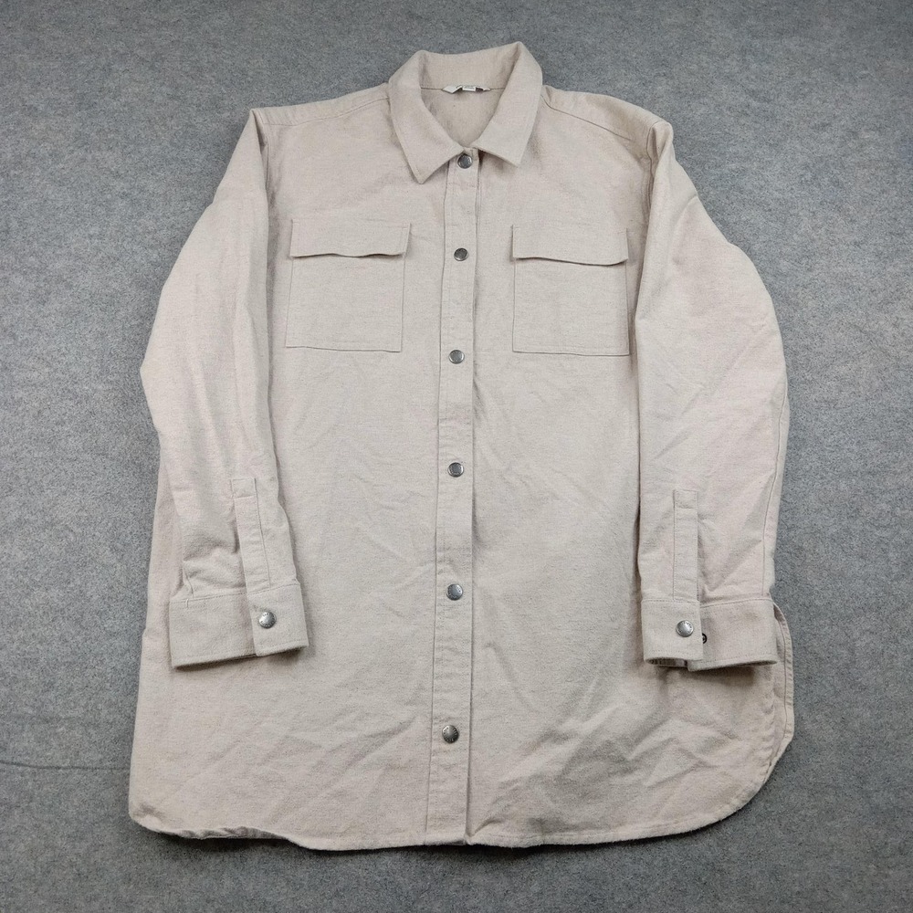 LL Bean Shirt Womens XL Beige Signature Flannel Snap Front Long Sleeve Casual